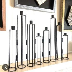 Modern Black Metal Candle Holder Set – Geometric Minimalist Taper Candle Holders